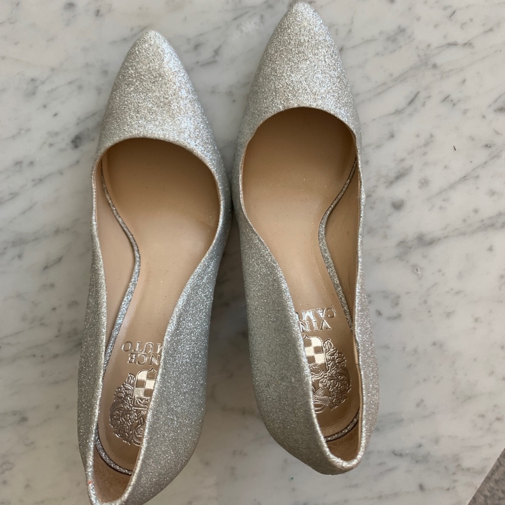 Vince Camuto silver sparkle pumps